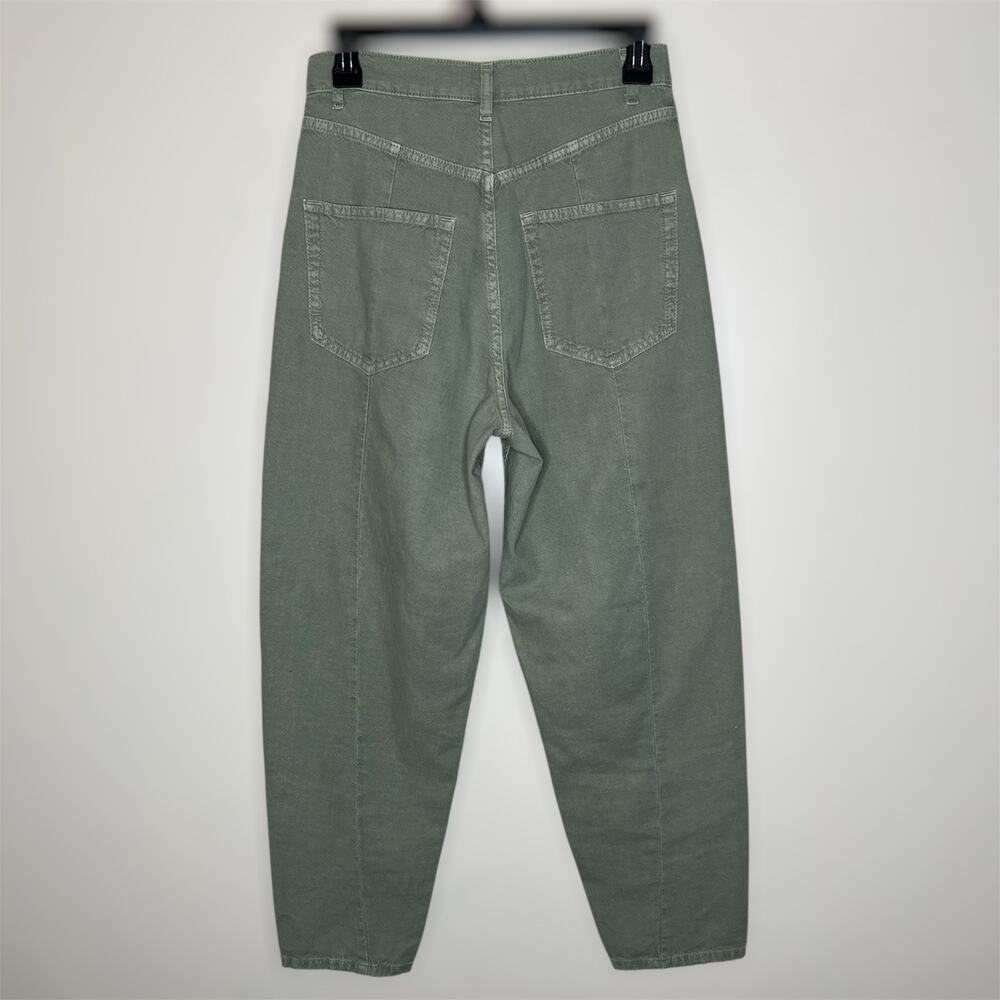 Zara Balloon Jeans 4 Women Green High Waist Ankle Crop 100% Cotton Casual Trendy - Picture 3 of 8